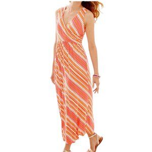 J.Jill Sleeveless V-Neck Maxi Dress With Chevron Print In Orange & Pink, Size M